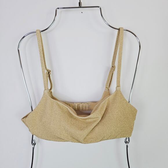 Aerie Cheeky Gold Bikini Set 2 Piece Swimsuit Women Medium Sparkle Shimmer UPF50 - Picture 3 of 12